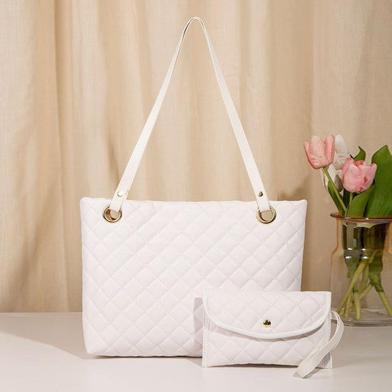 Elegant Quilted Bag with Matching Clutch in White