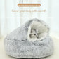 Cozy Pink Plush Hooded Pet Bed - Ultra Soft Long Fur Cave Bed for Small Pets 50cm