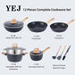 YEJ 12-Piece Non-Stick Complete Cookware Set | Pots, Pans & Utensils  (Black)