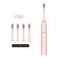 X-3 Sonic Electric Toothbrush, 4 Replacement Brush Heads, and USB Charging Cable - Sleek Pink Design