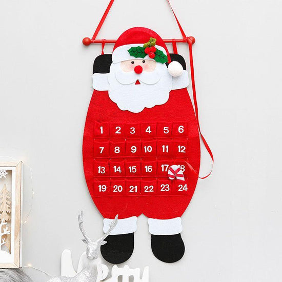 Santa Claus Advent Calendar - Felt Christmas Countdown with 24 Pockets for Kids