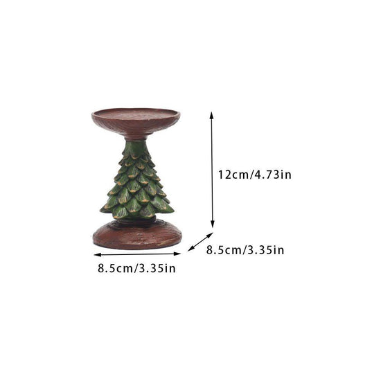 Christmas Tree Candle Holder - Rustic Resin Pillar Stand, 12cm Festive Decoration