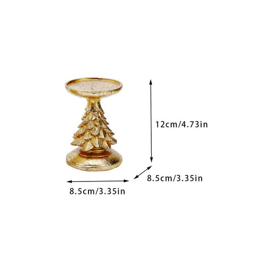 Gold Christmas Tree Candle Holder - Elegant Resin Pillar Stand, 12cm Festive Decoration