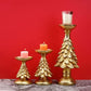 Gold Christmas Tree Candle Holder - Elegant Resin Pillar Stand, 15.5cm Festive Decoration