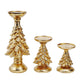 Set of 3 Gold Christmas Tree Candle Holders - Festive Resin Pillar Stands, Elegant Holiday Decor