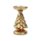 Set of 3 Gold Christmas Tree Candle Holders - Festive Resin Pillar Stands, Elegant Holiday Decor