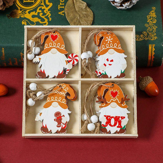 (2 set) Christmas Gnome Ornaments Set - Festive Wooden Decorations for Tree, Set of 12