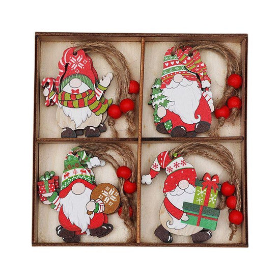 (2 set)Christmas Gnome Ornaments Set - Festive Wooden Decorations for Tree, Set of 12