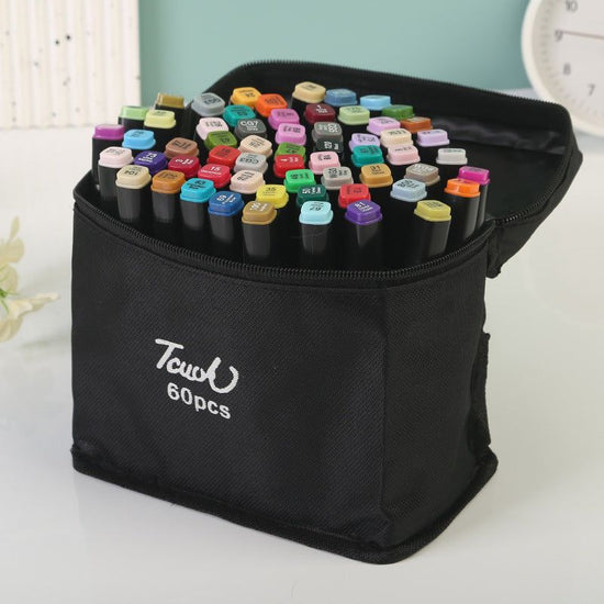 Professional Dual-Tip Marker Set - 60 Colors with Color-Coded Caps for Easy Identification