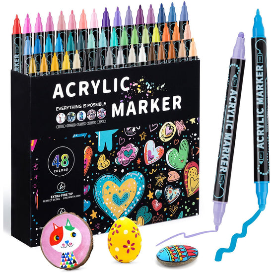 Dual-Tip Acrylic Marker Set - 1-5mm Round Tip & 1mm Fine Tip for Art and Craft Projects 48 colors