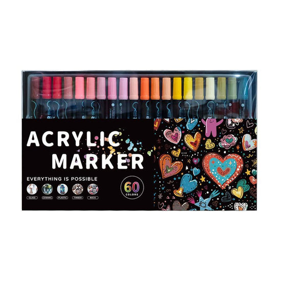 Dual-Tip Acrylic Marker Set - 1-5mm Round Tip & 1mm Fine Tip for Art and Craft Projects 60 colors