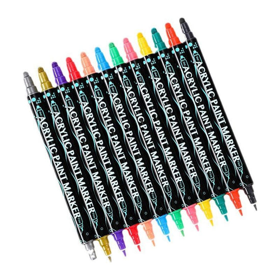 Dual-Tip Acrylic Marker Set - 12 Vibrant Colors for Art and Craft Projects