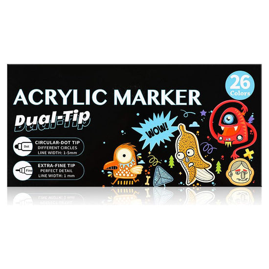 Dual-Tip Acrylic Marker Set - 26 Vibrant Colors for Art and Craft Projects