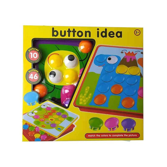 Creative Button Art Toy Set for Kids - 46 Colorful Buttons with 10 Unique Pictures - Educational Color Matching Puzzle for Ages 3+