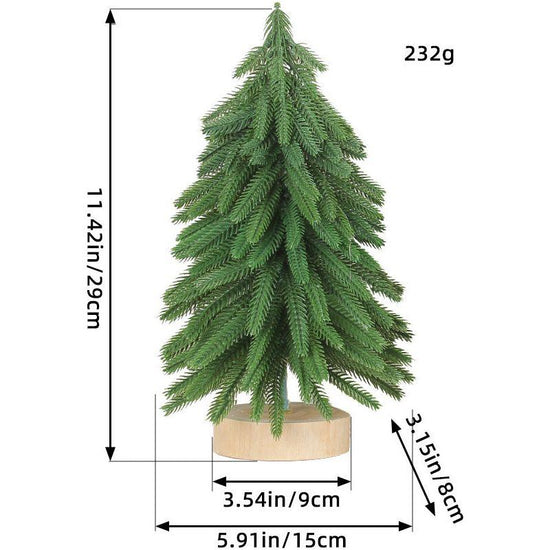 Miniature Artificial Pine Tree Decoration - 11.42 Inch Tabletop Christmas Tree with Wooden Base