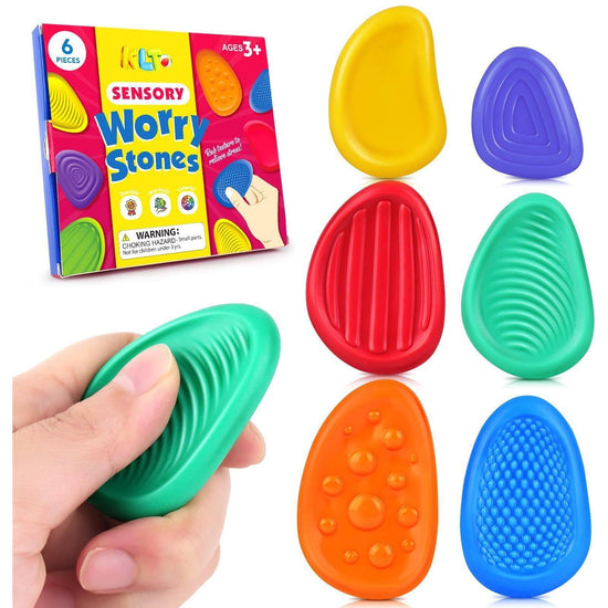 Sensory Worry Stones for Kids | 6-Piece Fidget Stress Relief Set for Ages 3+(2 set, 12PCS in total)