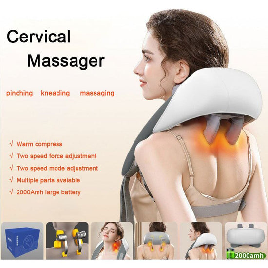 Portable Shiatsu Neck and Shoulder Massager with Heat | Rechargeable 2000mAh Battery