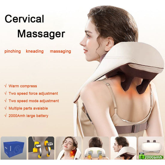 Portable Shiatsu Neck and Shoulder Massager with Heat | Rechargeable 2000mAh Battery Beige