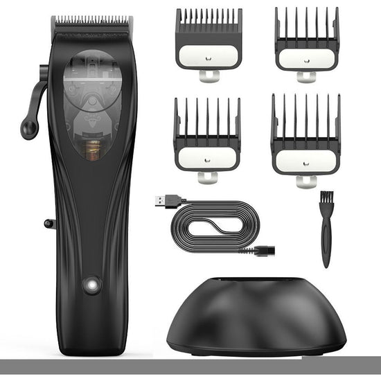 WL-1670 Black Professional Hair Clipper Set with Adjustable Guards - USB Rechargeable Trimmer with Charging Dock