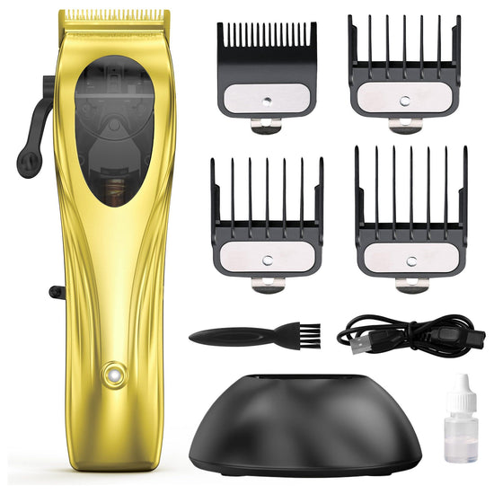 WL-1670 Gold Professional Hair Clipper Set with Adjustable Guards - USB Rechargeable Trimmer with Charging Dock