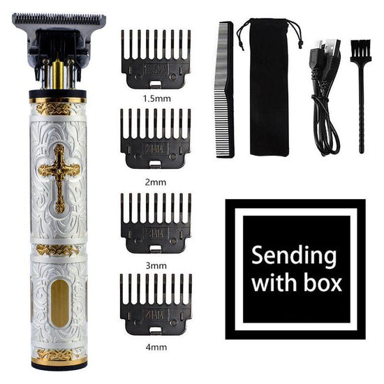 Vintage-Style Cordless Hair Trimmer with Precision Attachments - Rechargeable with USB, Comb, and Storage Bag