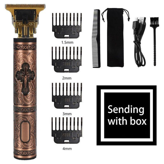 Red Vintage-Style Cordless Hair Trimmer with Precision Attachments - Rechargeable with USB, Comb, and Storage Bag