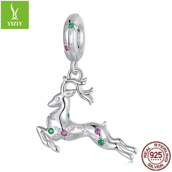 Sterling Silver Reindeer Charm - Festive Christmas Pendant with Colorful  Accents