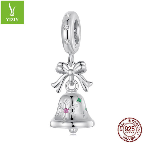 Sterling Silver Bell Charm - Festive Christmas Pendant with Colorful  Accents