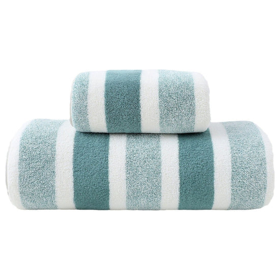 Luxury Cotton Green Wide Stripe Towel Set - 6 Piece Set (2 Hand Towels, 2 Bath Towels, 2 Washcloths), Ultra Soft and Absorbent