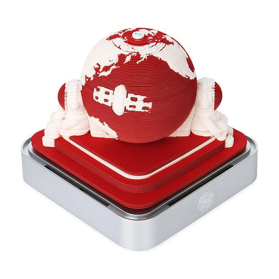 The Earth 3D Paper Sculpture Night Light with Notepad, Silver Base - Elegant Gift Set for Home and Office( Red )