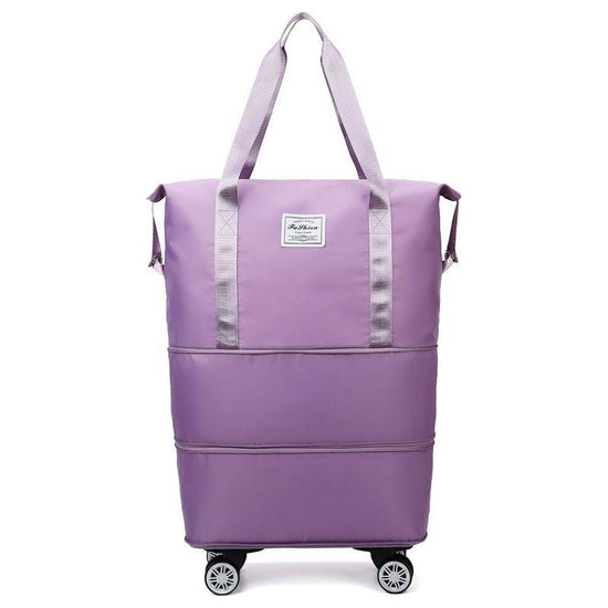 Light Purple Large Capacity Foldable Travel Bags with Wheels - Lightweight Waterproof Duffel