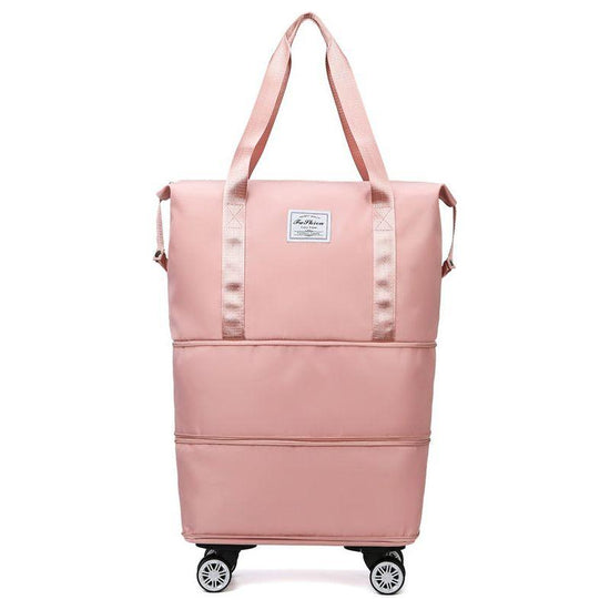 Pink Large Capacity Foldable Travel Bags with Wheels - Lightweight Waterproof Duffel