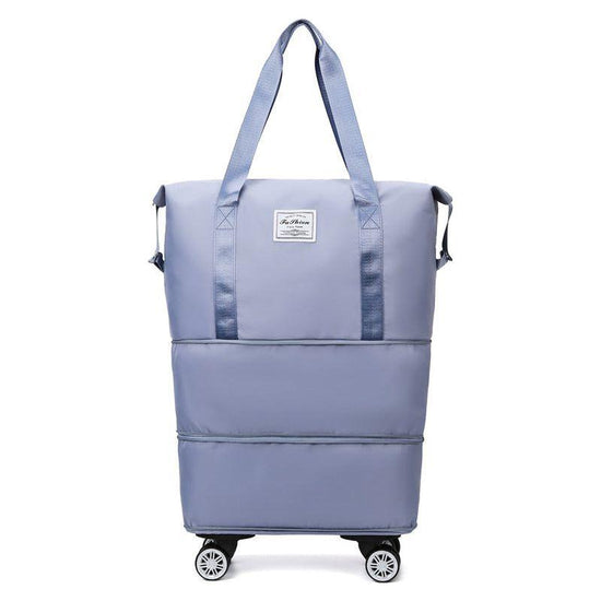 Blue Large Capacity Foldable Travel Bags with Wheels - Lightweight Waterproof Duffel