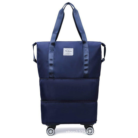 Dark Blue Large Capacity Foldable Travel Bags with Wheels - Lightweight Waterproof Duffel