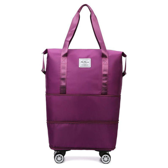 Purple Large Capacity Foldable Travel Bags with Wheels - Lightweight Waterproof Duffel