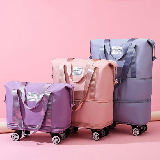 Purple Large Capacity Foldable Travel Bags with Wheels - Lightweight Waterproof Duffel