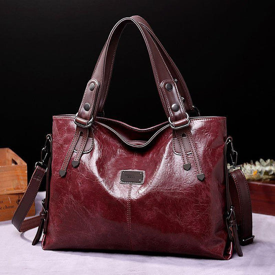 Classic Vintage PU Leather Handbag-Spacious Shoulder and Crossbody for Women (Wine Red)