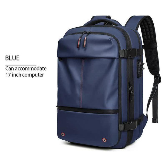 Blue Expandable Waterproof Laptop Backpack - Fits 17-Inch Laptop, Anti-Theft Design, Travel Friendly