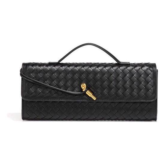 Black Luxury Woven PU Leather Clutch - Elegant Women&