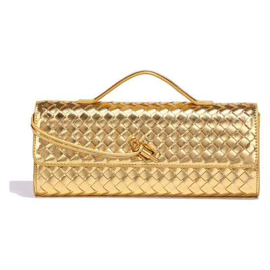 Gold Luxury Woven PU Leather Clutch - Elegant Women&