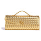 Gold Luxury Woven PU Leather Clutch - Elegant Women&