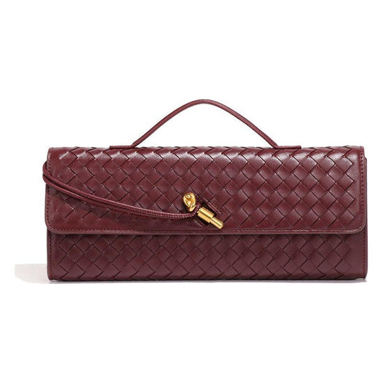 Wine Red Luxury Woven PU Leather Clutch - Elegant Women&