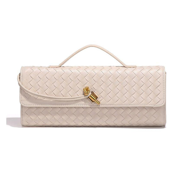 Off White Luxury Woven PU Leather Clutch - Elegant Women&