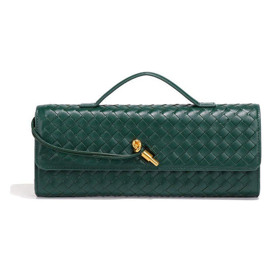 Deep Green Luxury Woven PU Leather Clutch - Elegant Women&