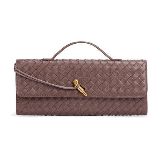 Coffee Luxury Woven PU Leather Clutch - Elegant Women&
