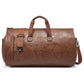 Brown PU Leather Travel Duffel Bag - Large Capacity Waterproof Suit Bag with Shoe Compartment