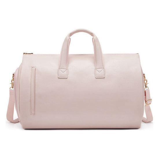 Pink PU Leather Travel Duffel Bag - Large Capacity Waterproof Suit Bag with Shoe Compartment