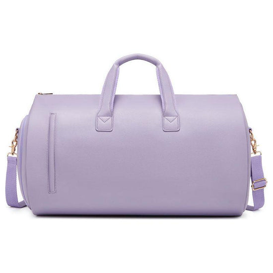 Purple PU Leather Travel Duffel Bag - Large Capacity Waterproof Suit Bag with Shoe Compartment