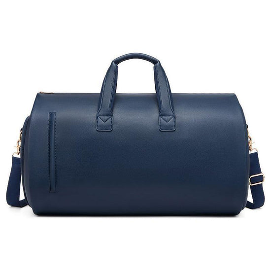 Blue PU Leather Travel Duffel Bag - Large Capacity Waterproof Suit Bag with Shoe Compartment