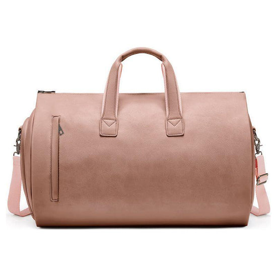 Champagne PU Leather Travel Duffel Bag - Large Capacity Waterproof Suit Bag with Shoe Compartment